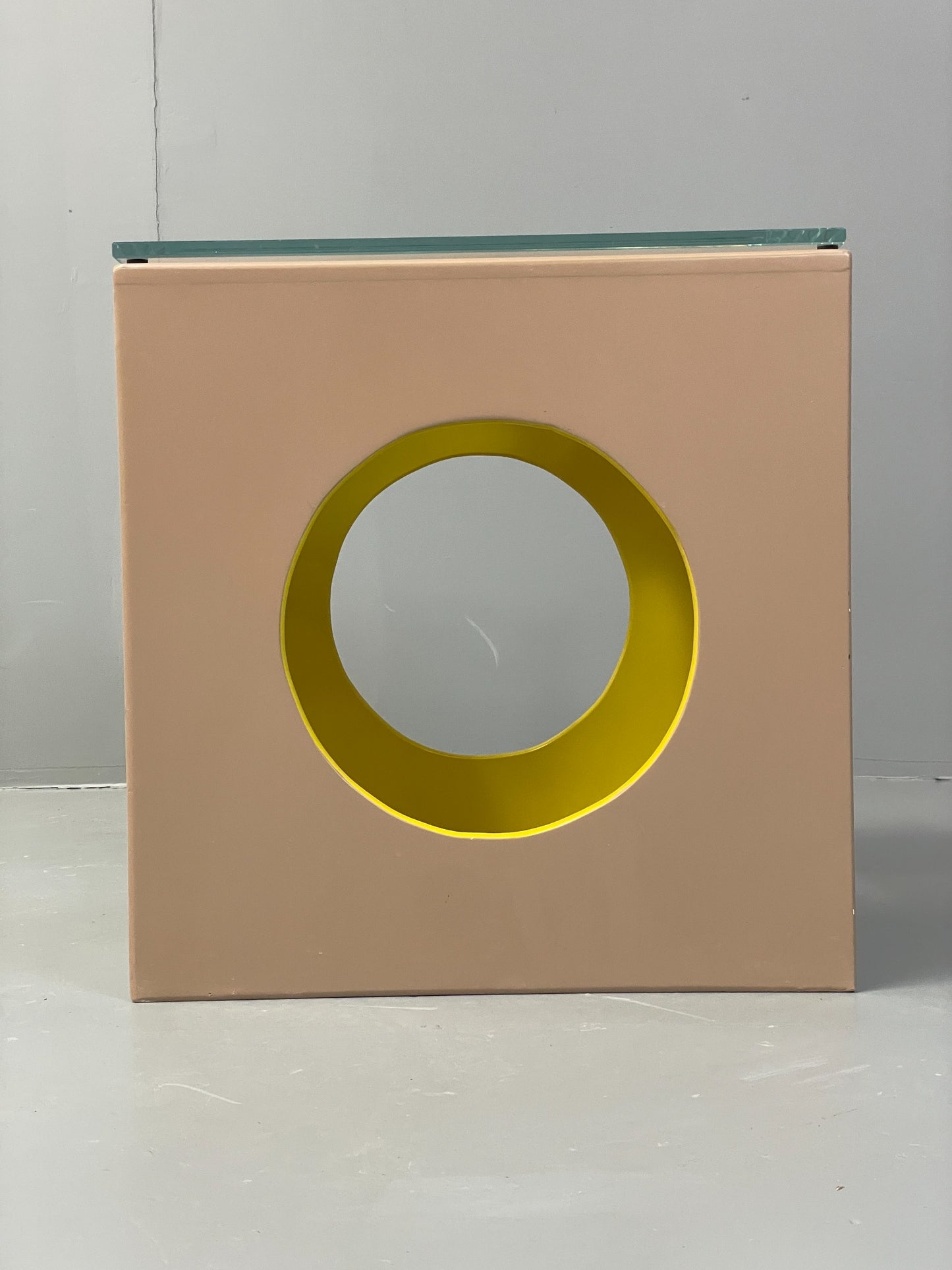 Cube Side Table Glass Top Beige Green Retro Style EB12626