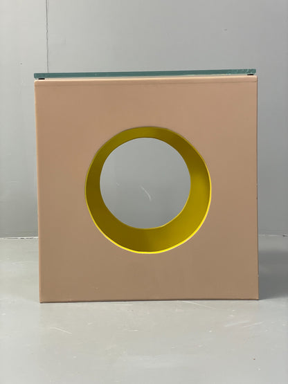 Cube Side Table Glass Top Beige Green Retro Style EB12626