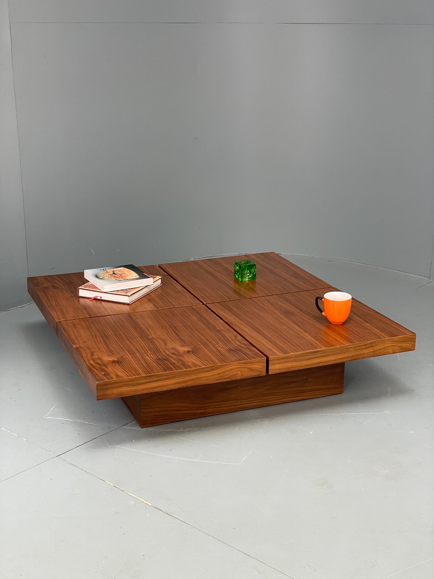Square Coffee Table Walnut Modern Japanese Style With Storage EB12519