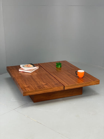 Square Coffee Table Walnut Modern Japanese Style With Storage EB12519