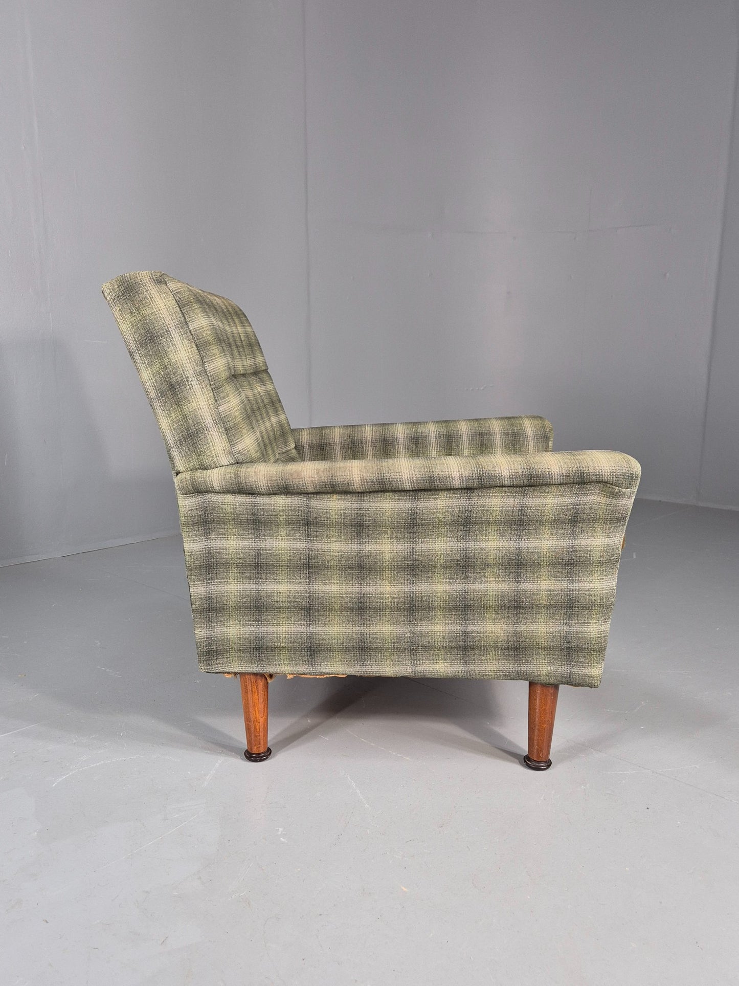 Vintage 1960s Retro Lounge Chair Green and Gold Upholstery EB11829