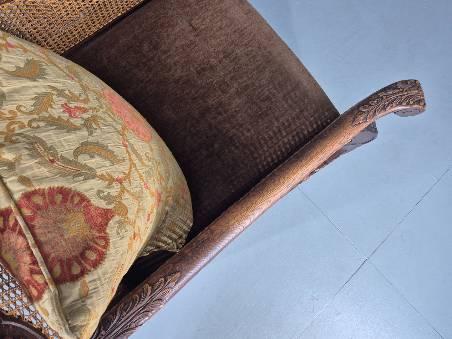 Vintage Danish Oak Lounge Chair Antique Bergere Carving Baroque 1920s EB12678