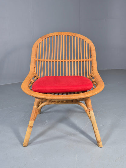 Vintage 1970s Cane Tub Chair New Cushion Retro EB12267