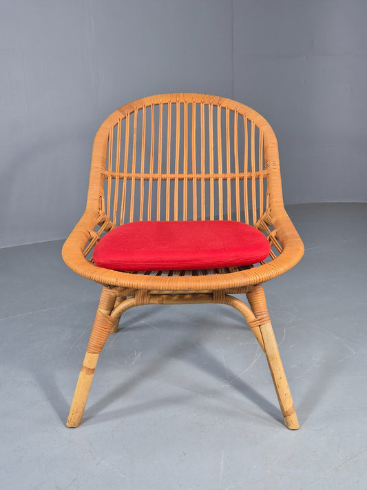 Vintage 1970s Cane Tub Chair New Cushion Retro EB12267
