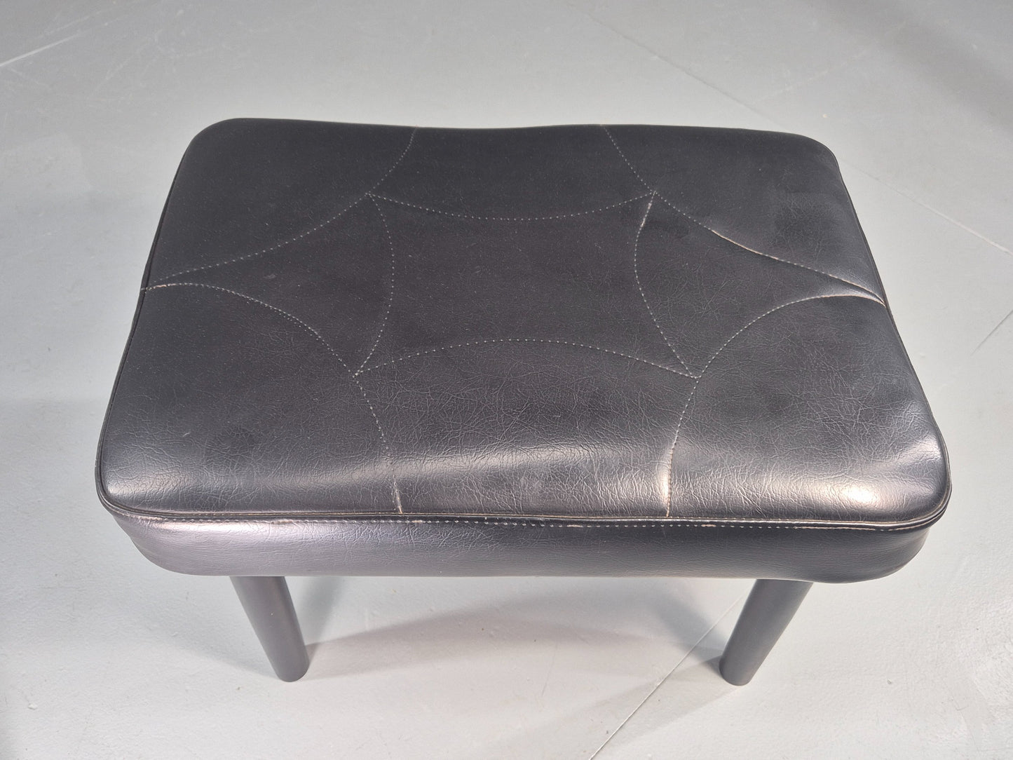 Vintage Mid Century Danish Black Vinyl Footstool Retro 1960s EB12265