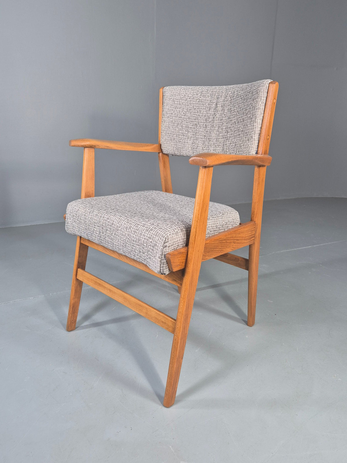 Vintage Mid Century Elbow Chair with New Upholstery 1950s Retro EB12983