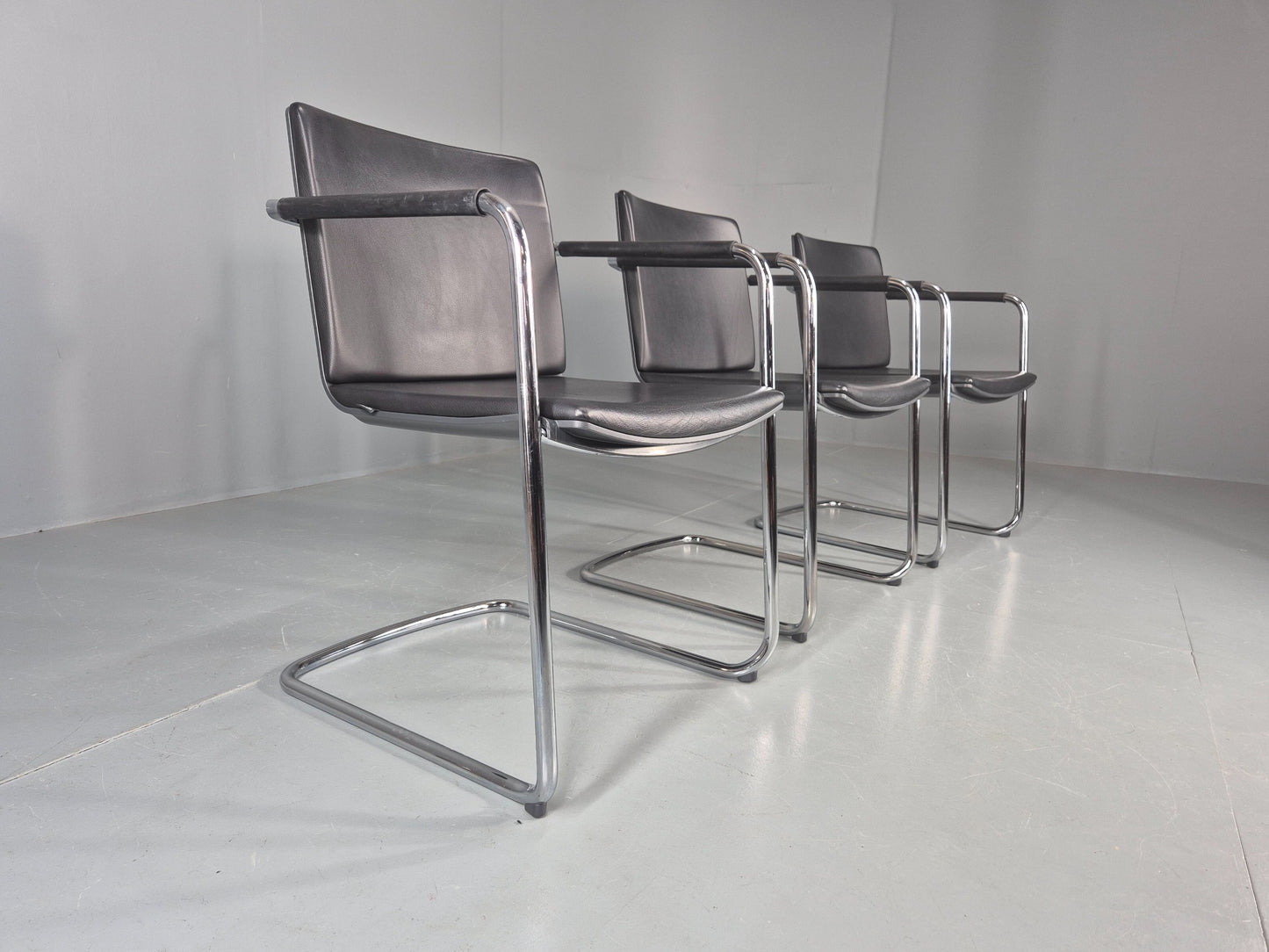 3 Vintage Stacking Chairs Wilkhahn Chrome Cantilever Frames Leather chairs EB12270