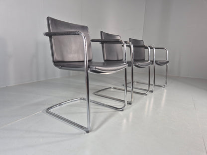 3 Vintage Stacking Chairs Wilkhahn Chrome Cantilever Frames Leather chairs EB12270