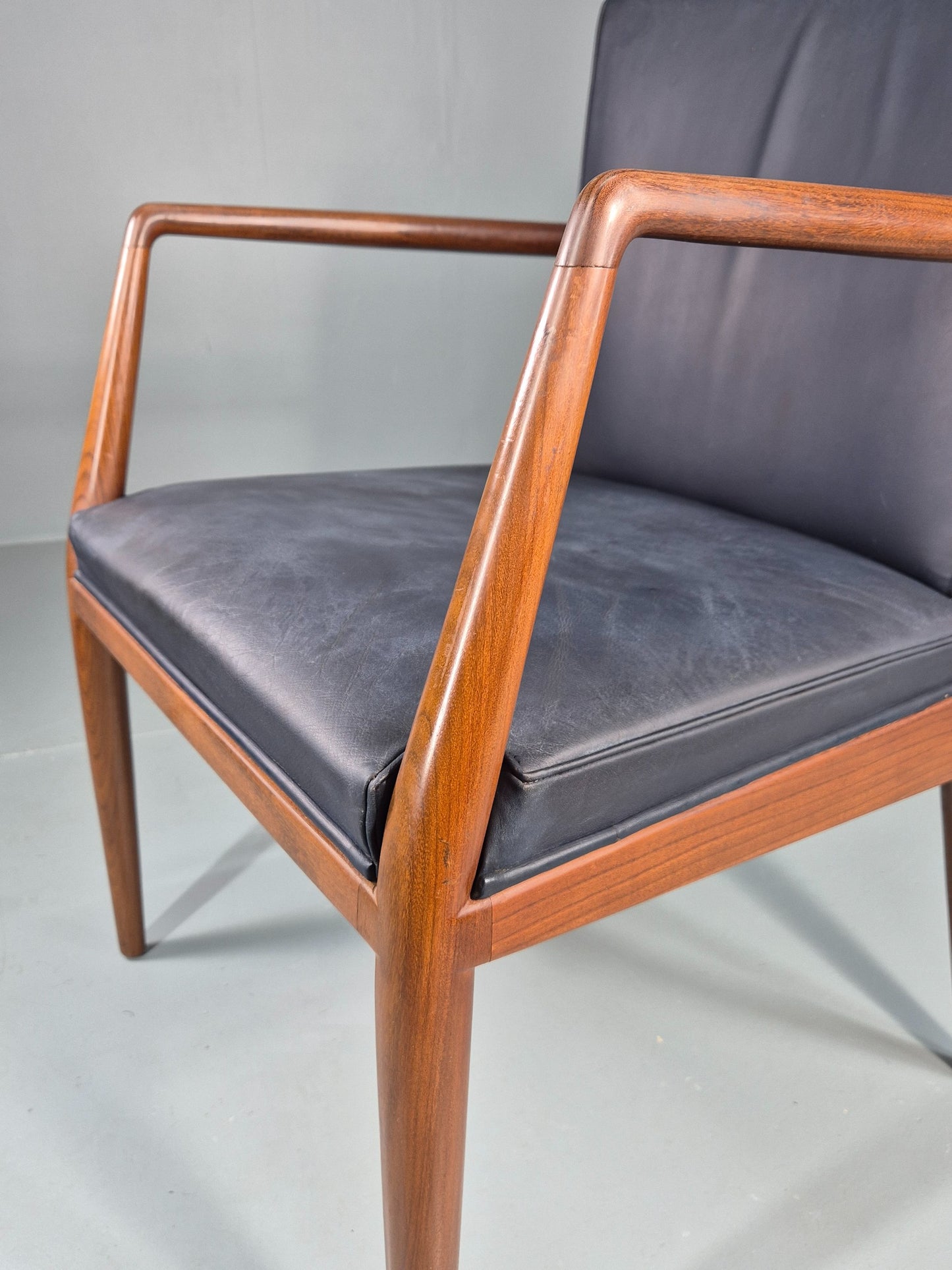 Vintage Mid Century Teak Armchair Blue Leather 1960s Retro EB11899