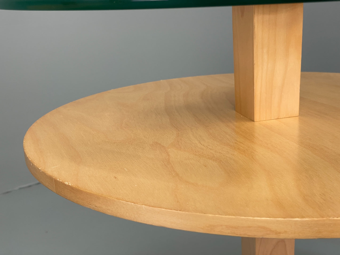 Danish Circular Side Tables Glass & Beech Pedestal Contemporary EB12400