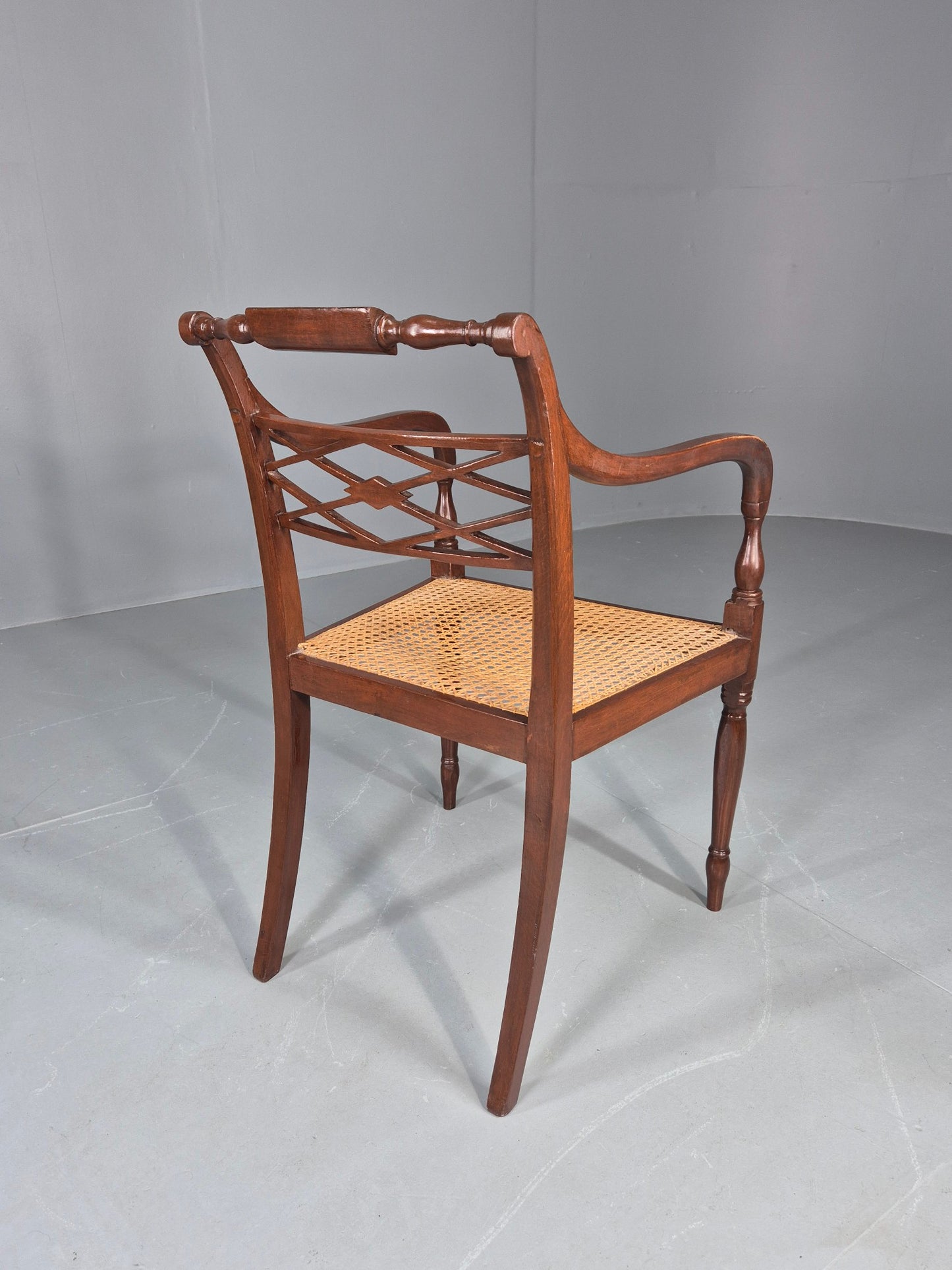 Vintage Regency Style Mahogany Armchair with Bergere Seat 1900s Antique Eb12585
