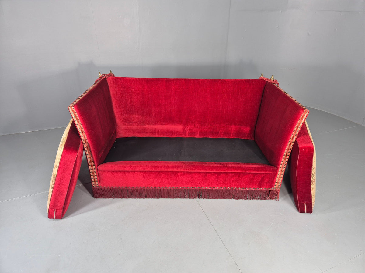 Vintage Danish 2 Seater Sofa Red Knole Style Drop Ends Tassels 1950s EB12760
