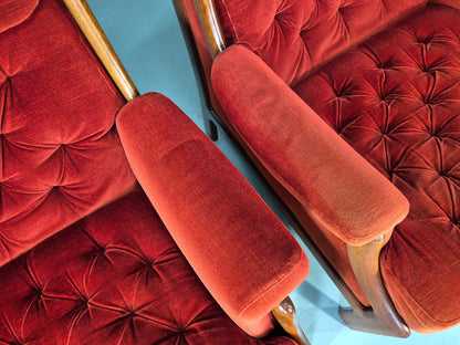 2 Vintage Guy Rogers Lounge Chairs 1970s Mahogany Frame Retro MCM Eb13056