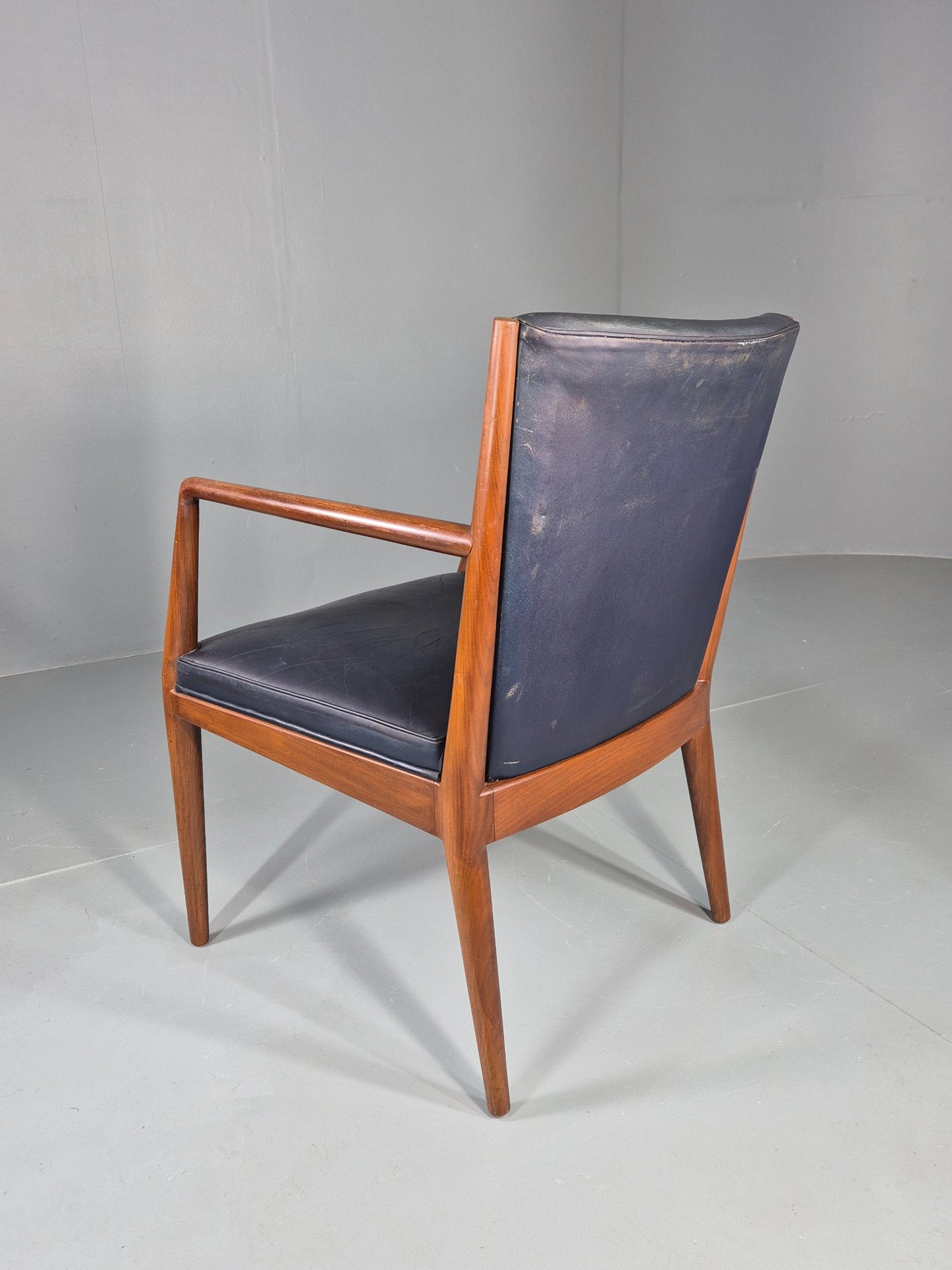 Vintage Mid Century Teak Armchair Blue Leather 1960s Retro EB11905