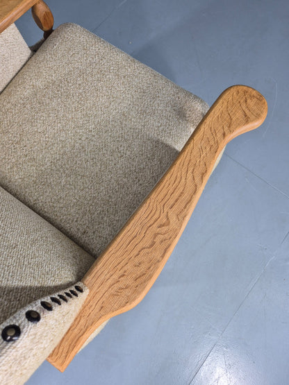 Vintage 1970s Lounge Chair Low Wing Back Kjaernulf Style Oak Retro Cream EB12719