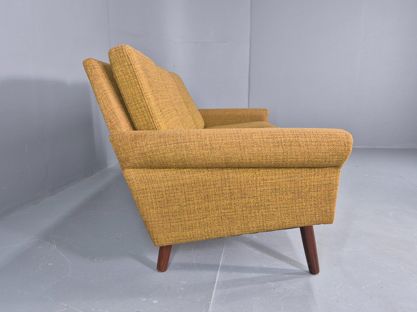 Vintage Danish 3 Seater Sofa 1960s Mid Century Retro Muted Yellow Green EB12541