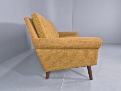 Vintage Danish 3 Seater Sofa 1960s Mid Century Retro Muted Yellow Green EB12541