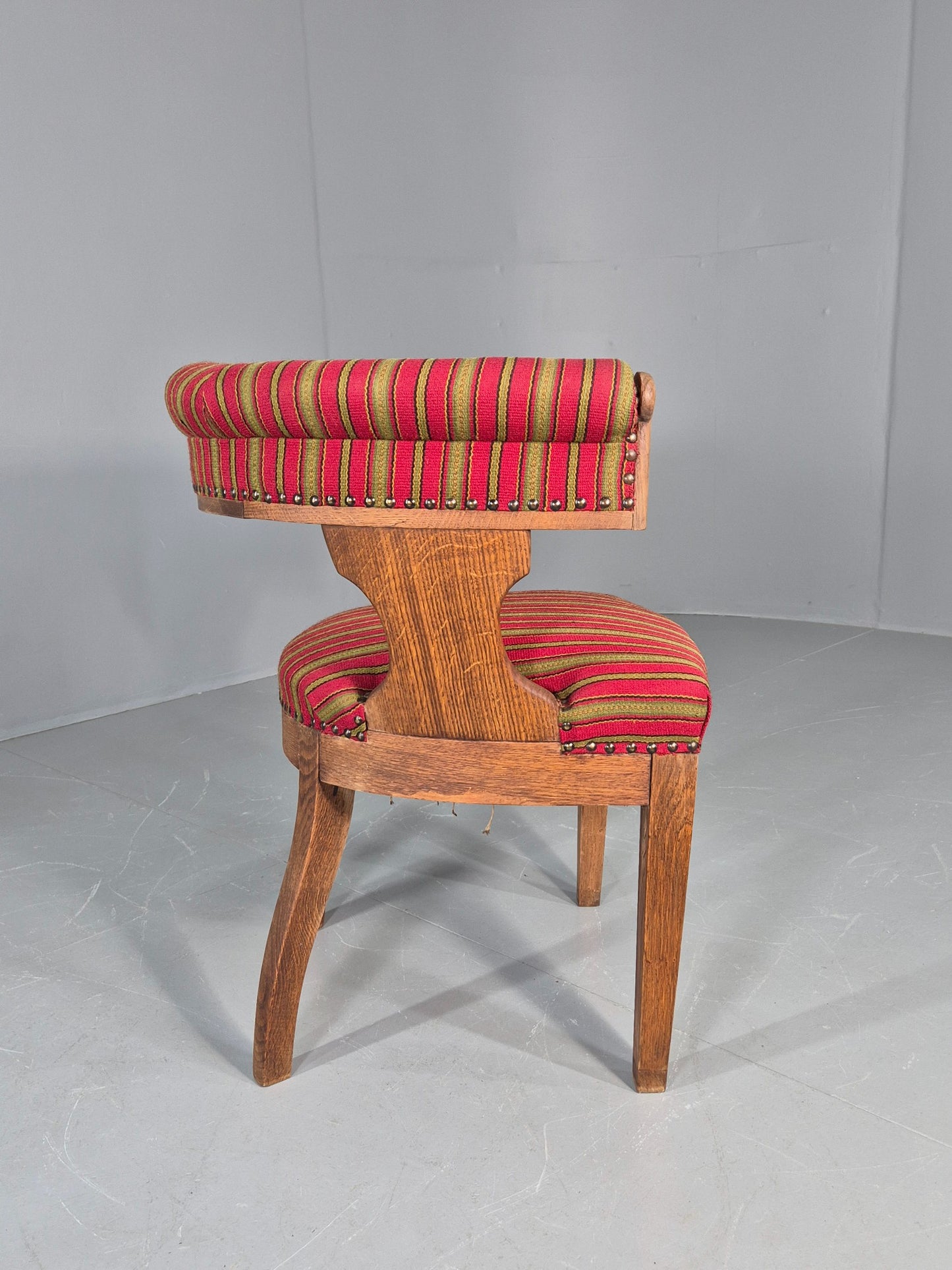 Antique Danish Library Chair Oak Frame Wool Upholstery 19th Century EB12772