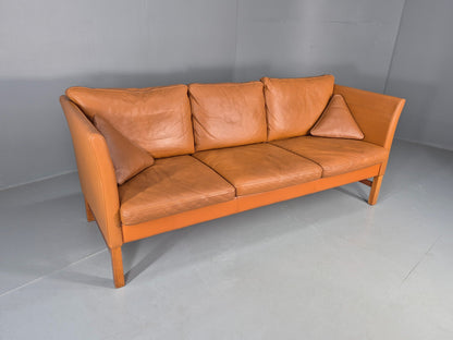 Vintage 3 Seater Sofa Danish Mid Century Skippers Tan Leather Retro  EB10530
