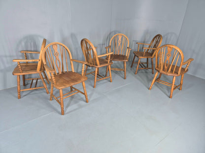 6 Vintage Windsor Armchairs Danish Made Oak Bobbin Turned 20th Century EB12671