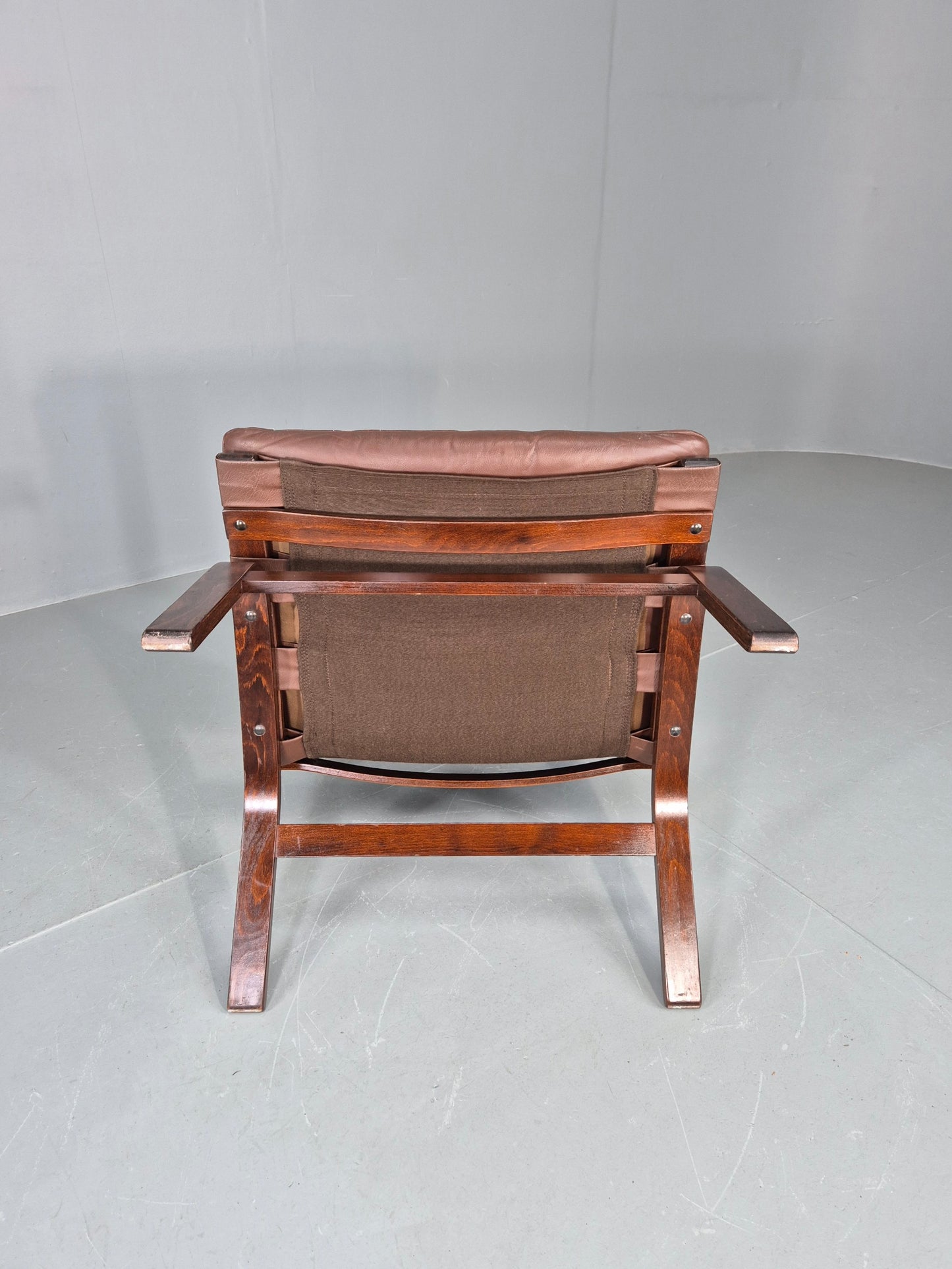 Vintage 1970s Leather Lounge Chair Farstrup Denmark Bentwood Frame Retro EB12312