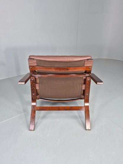 Vintage 1970s Leather Lounge Chair Farstrup Denmark Bentwood Frame Retro EB12312