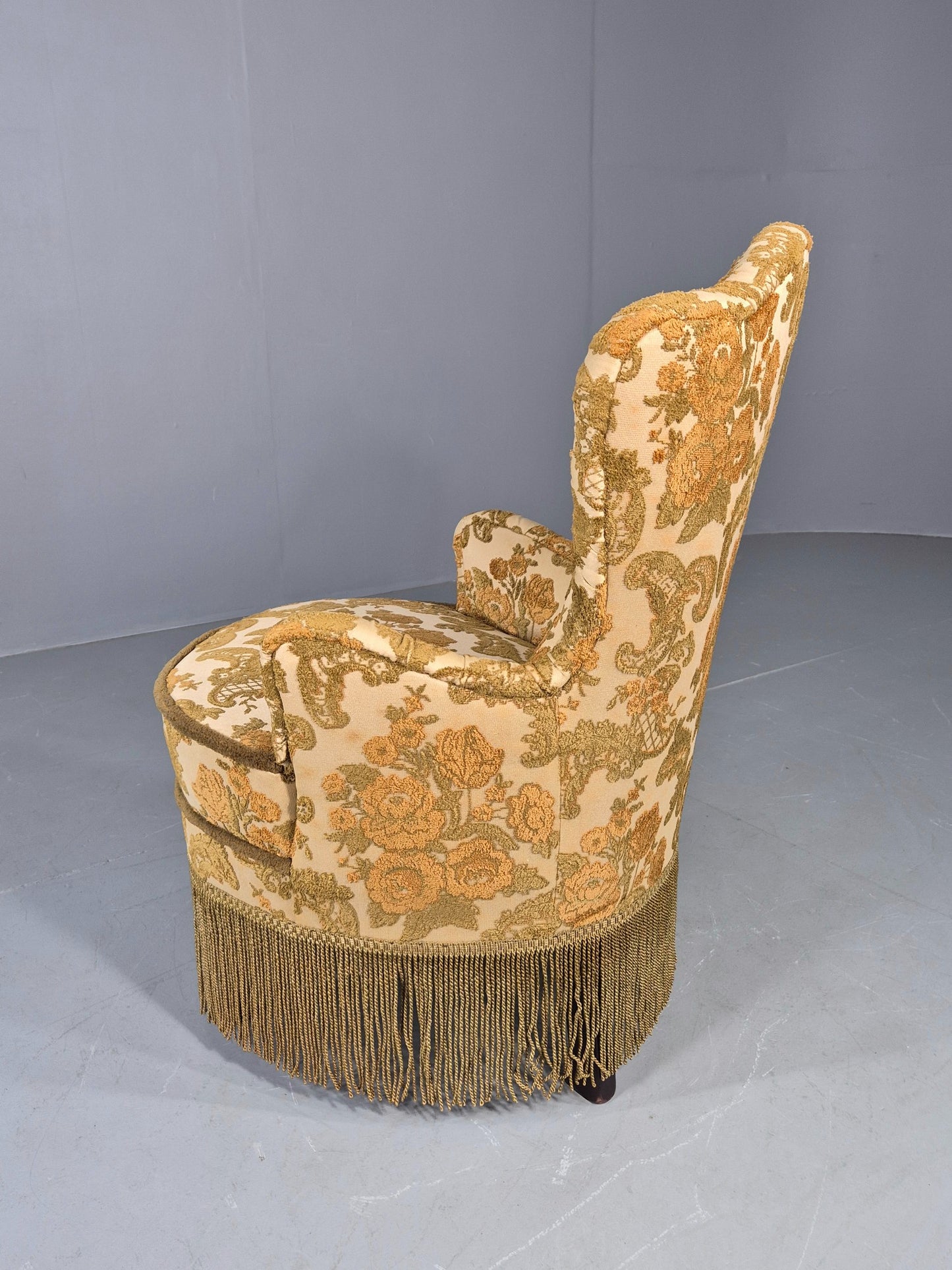 Danish 1970s Rococo Revival Bedroom Chair Gold Velour Moquette Retro EB12741
