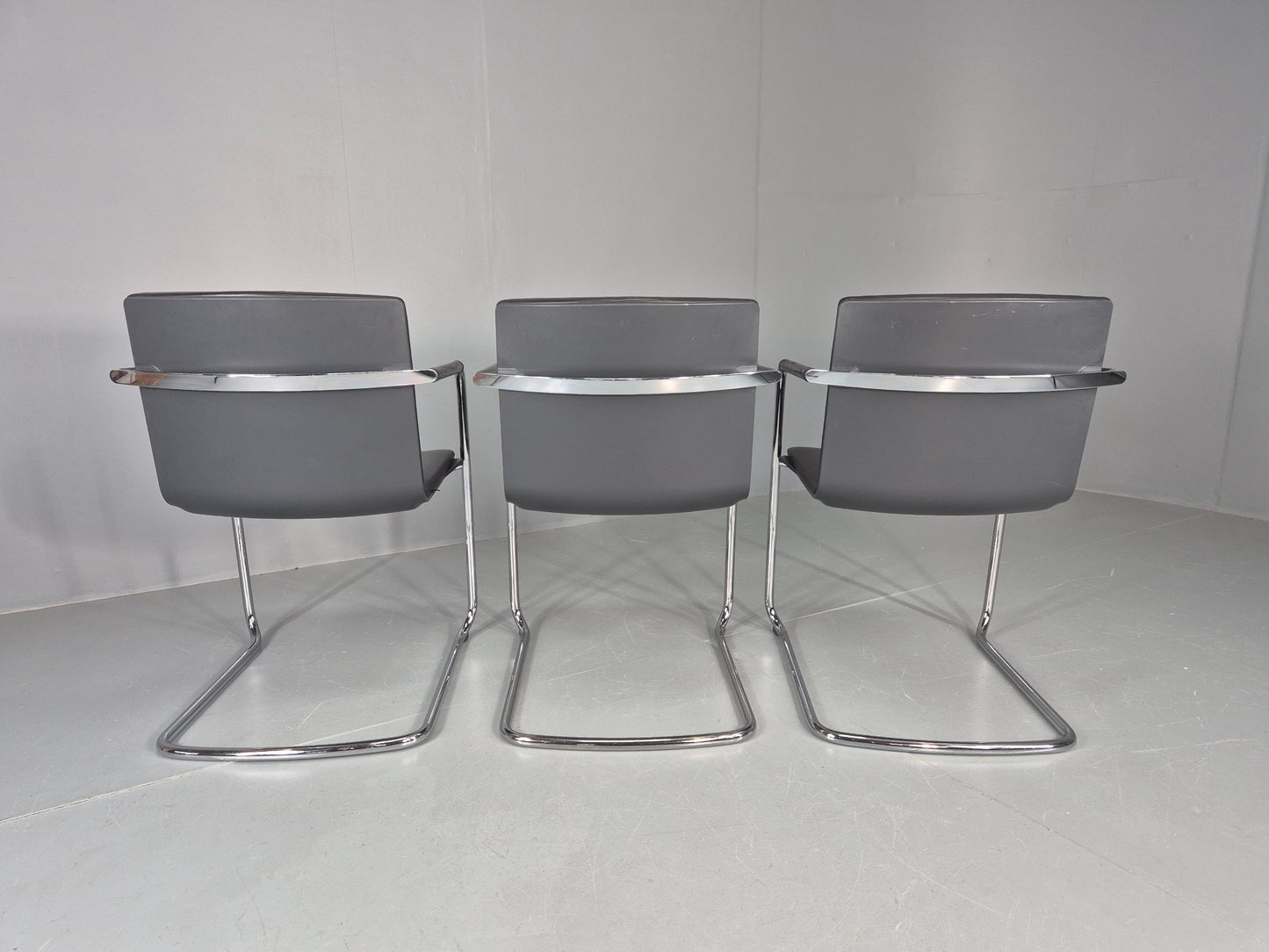 3 Vintage Stacking Chairs Wilkhahn Chrome Cantilever Frames Leather chairs EB12270