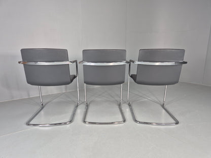 3 Vintage Stacking Chairs Wilkhahn Chrome Cantilever Frames Leather chairs EB12270