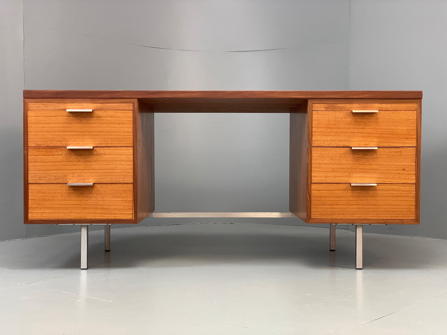 Vintage Teak Executive Desk Mid Century 1960s Drawers Chrome Retro EB12896