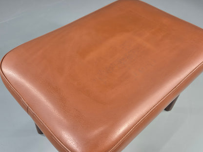 Vintage Danish Mid Century Footstool Teak Legs Brown Vinyl  1960s Retro EB12023