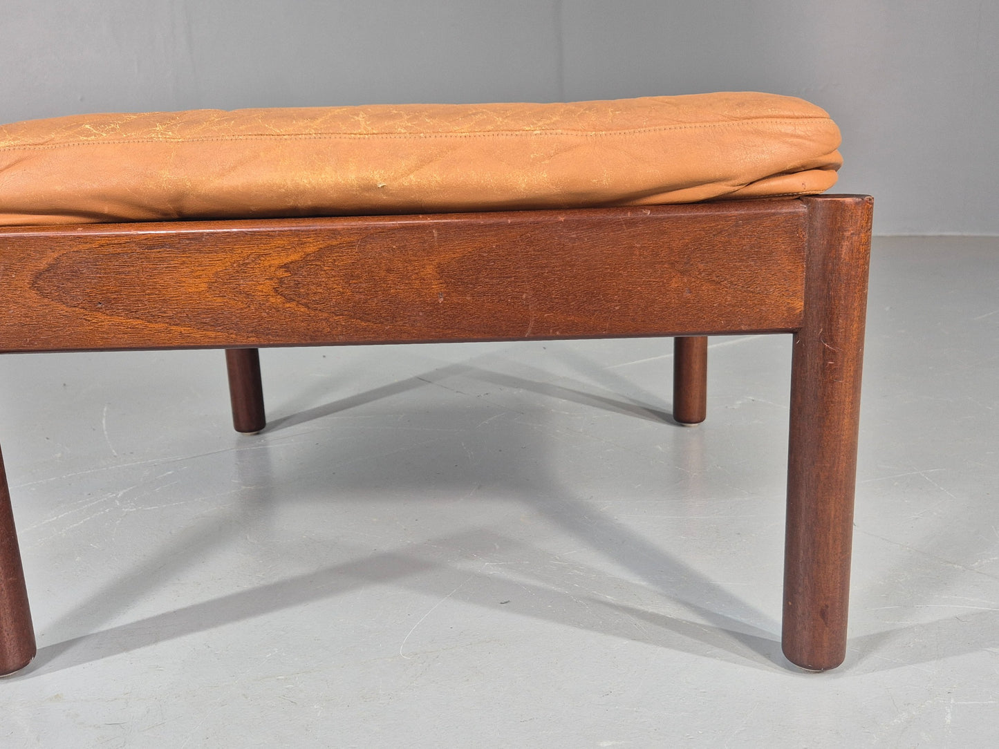 Vintage Danish Mid Century Footstool Leather upholstered Hard Wood Frame EB12009