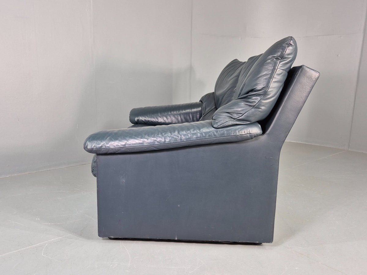 Vintage 2 Seater Leather Settee 1980s Style Dark Green Retro EB12784