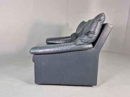 Vintage 2 Seater Leather Settee 1980s Style Dark Green Retro EB12784