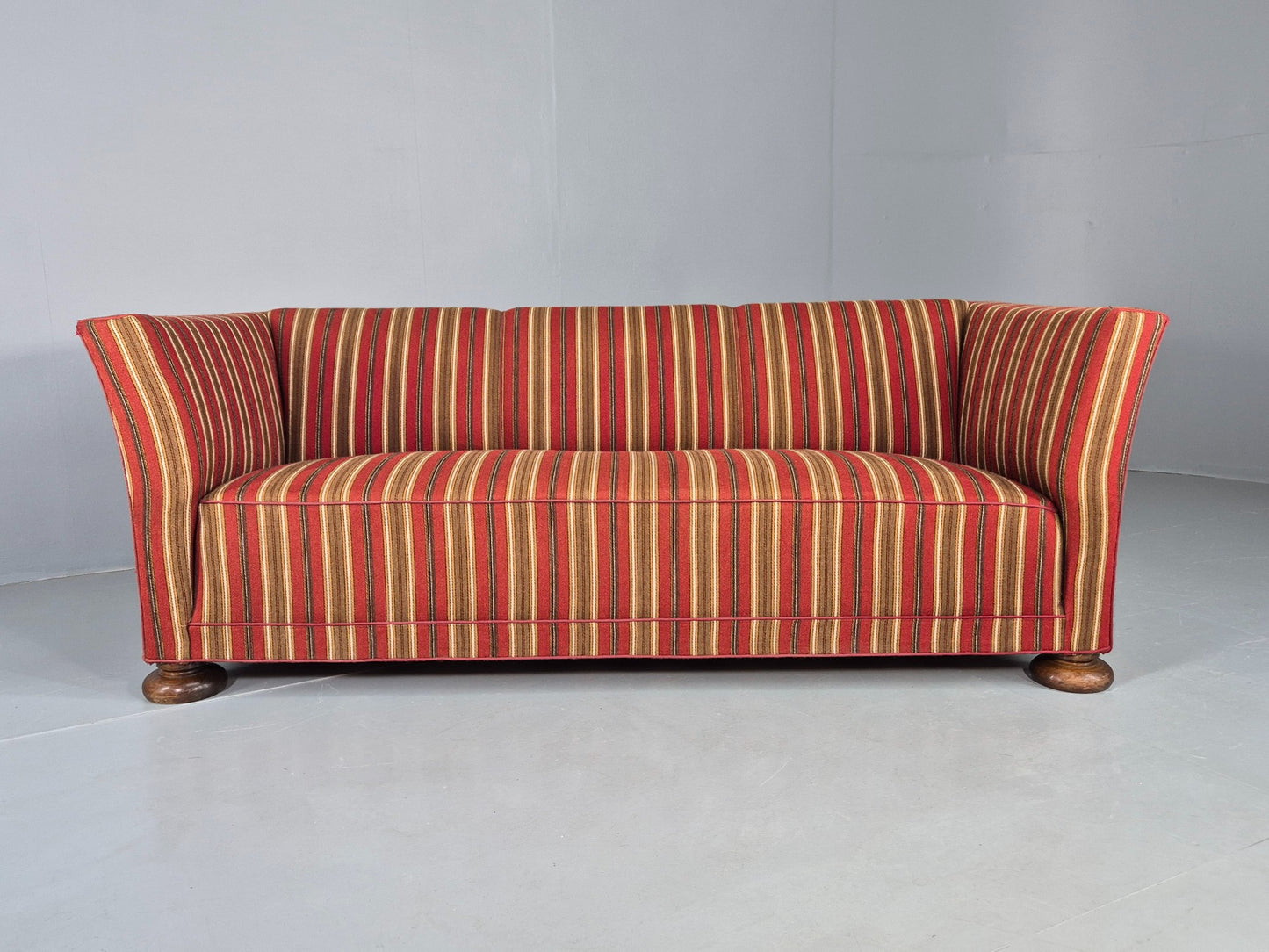 Vintage Art Deco Danish 3 Seater Sofa Red Wool Stripe Upholstery 1940s  EB12701