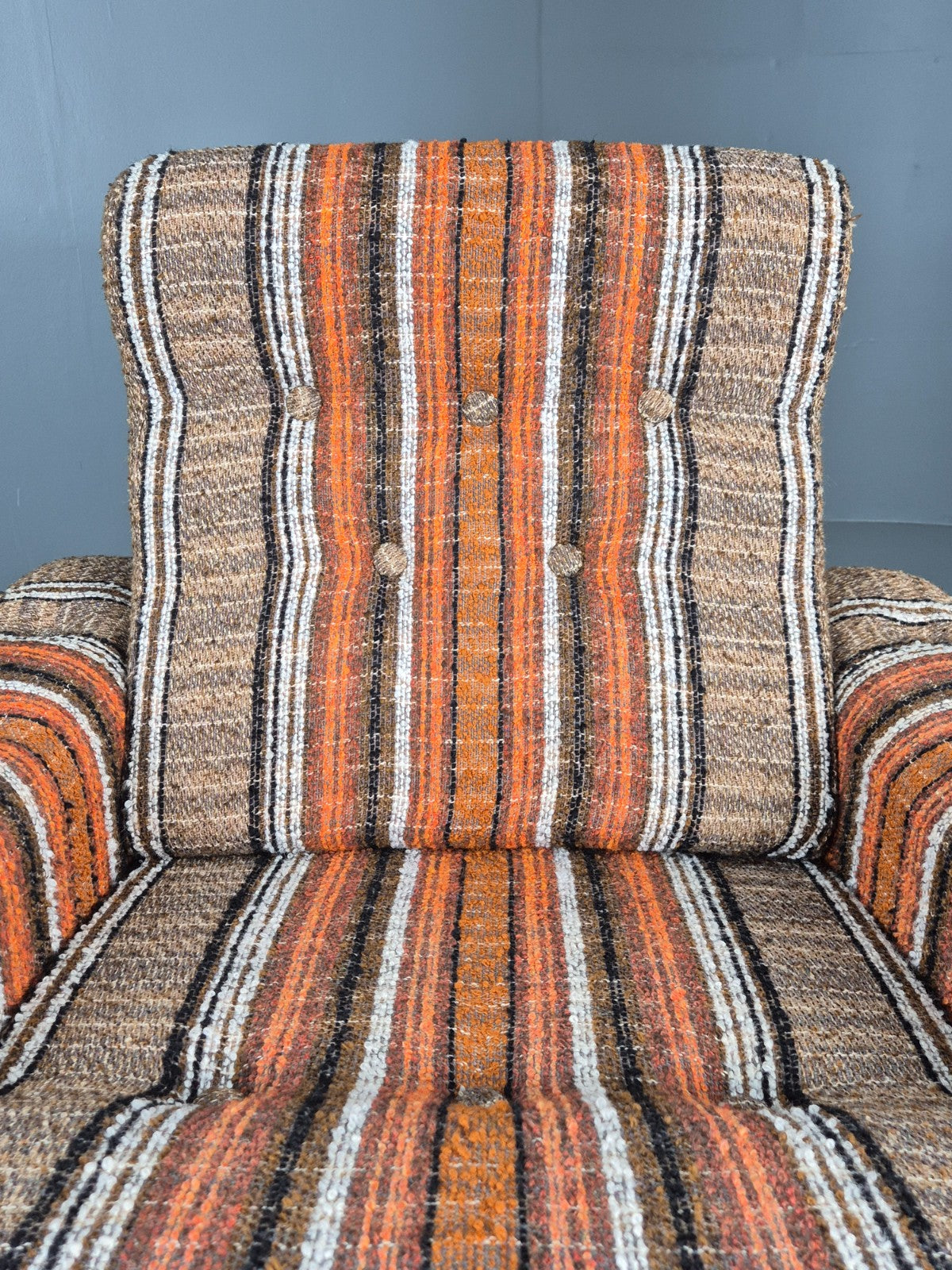 Vintage Retro Lounge Chair 1970s Danish Wool Stripe Upholstery EB12088