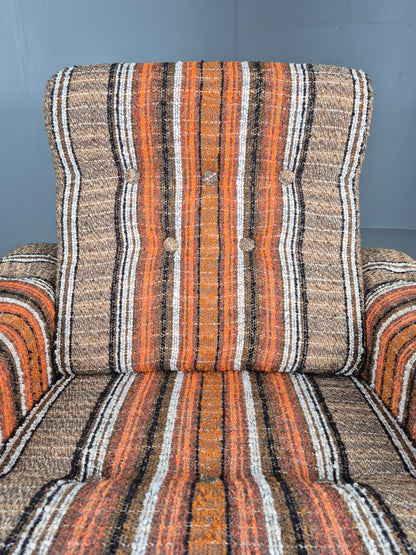 Vintage Retro Lounge Chair 1970s Danish Wool Stripe Upholstery EB12088