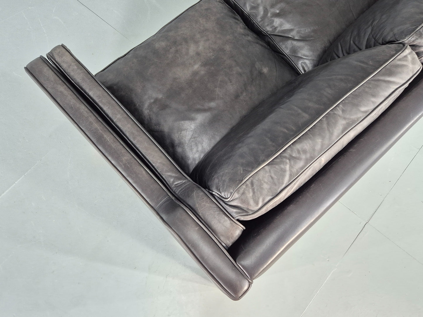 Vintage Stouby 3 Seat Sofa Black Leather 1980s Retro MCM Mogensen Style EB12427
