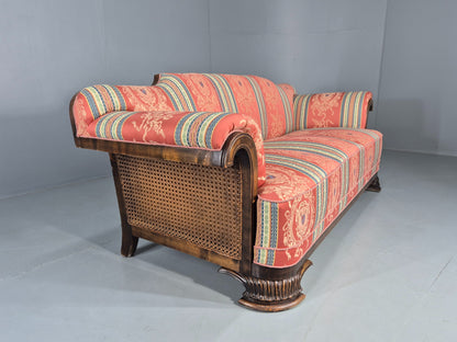 Vintage 3 Seater Sofa Art Deco Bergere Walnut Frame Cotton Colourful EB12734