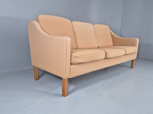 Vintage 3 Seater Sofa Beige Wool Upholstery Hurup MCM Retro 1980s EB12173