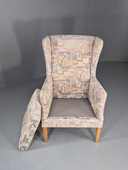Vintage Danish Wing Back Lounge Chair 1980s Fabric Retro MCM EB12142