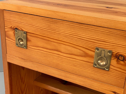 Vintage Pine Bedside Cabinets Pair 1970s Retro Drawers Brass Handle EB12904