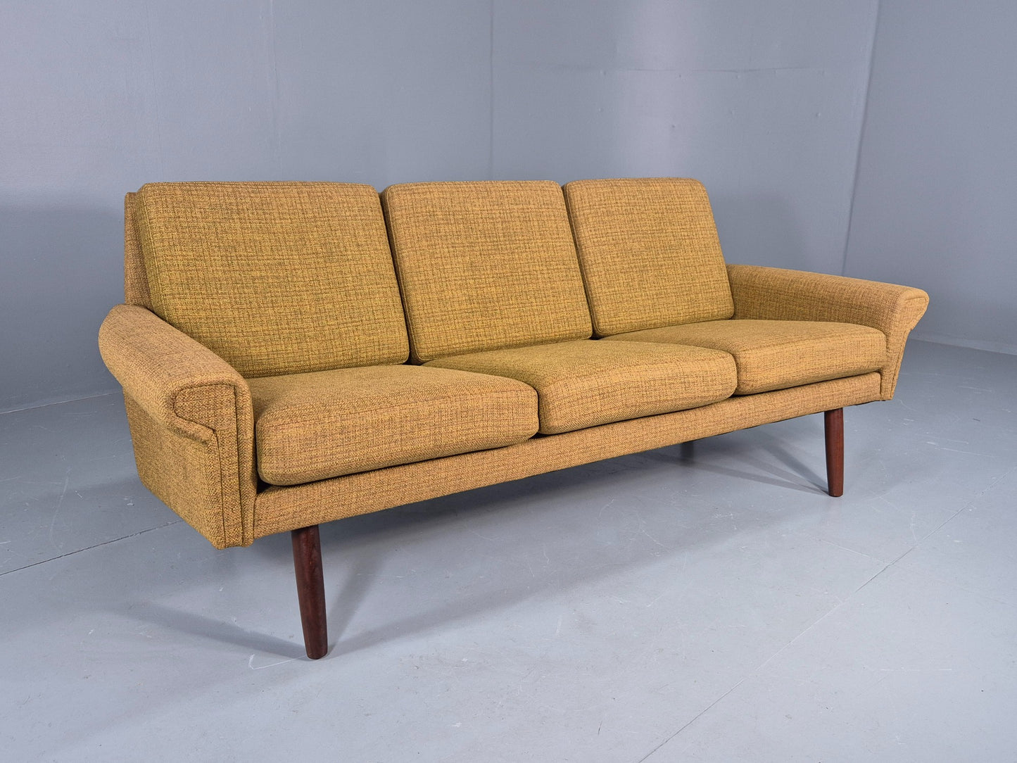 Vintage Danish 3 Seater Sofa 1960s Mid Century Retro Muted Yellow Green EB12541