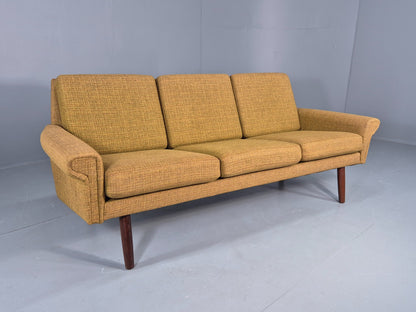 Vintage Danish 3 Seater Sofa 1960s Mid Century Retro Muted Yellow Green EB12541