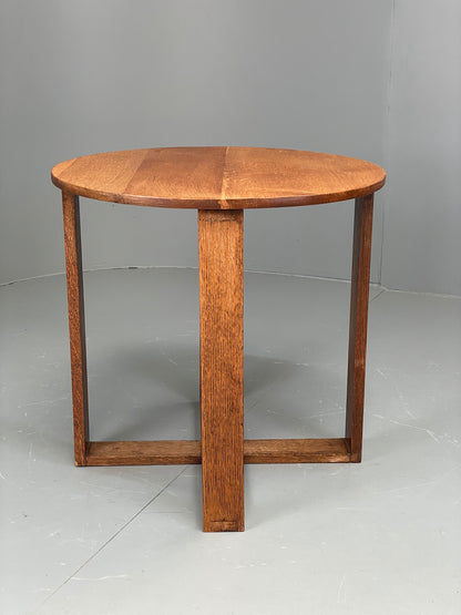 Vintage Oak Side Table Solid Arts & Crafts Round Retro 1950s EB11879
