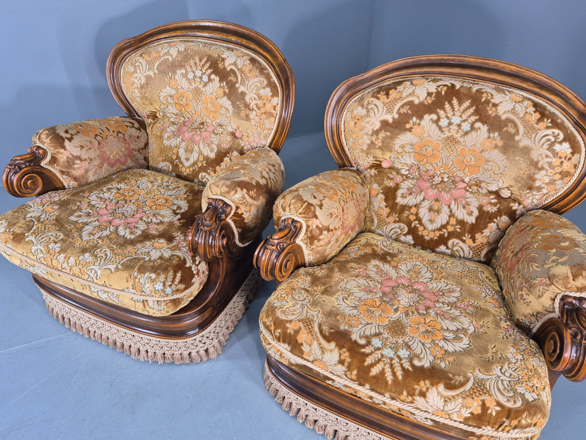 2 Vintage 1970s Danish Lounge Chairs Kitsch Over The Top Retro Gold  EB12723