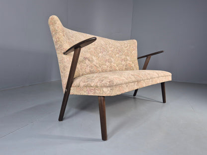 Vintage Mid Century 3 Seat Sofa Teak Frame Classical Upholstery 1960s EB12716