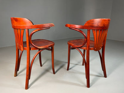 2 Bistro Chairs Thonet style Mahogany Colour Late Twentieth Century EB06253