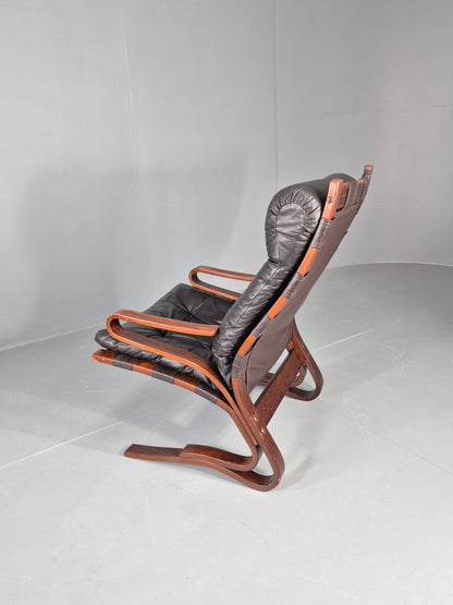 Vintage Mid Century Lounge Chair Black leather Skyline Model 1970s Retro EB12126