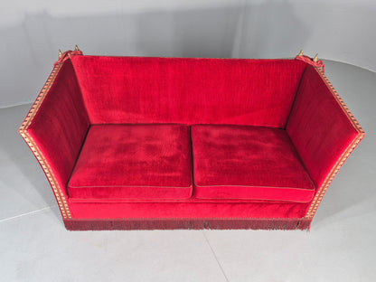 Vintage Danish 2 Seater Sofa Red Knole Style Drop Ends Tassels 1950s EB12760